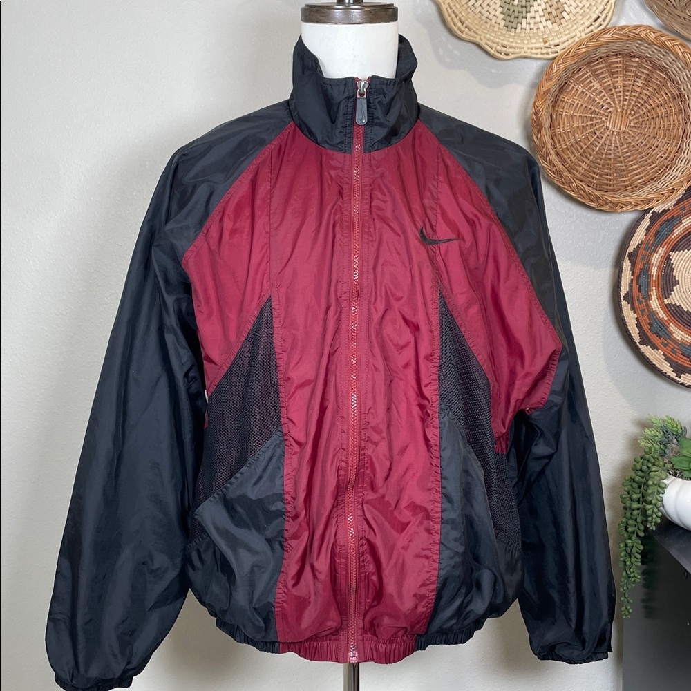 Vintage 90’s Nike Jacket Red Black Colorblock Windbreaker Swoosh Mens Sz Large - Picture 3 of 14